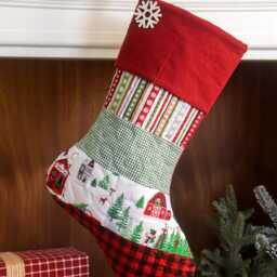 Personalized Quilted Christmas Stocking, Patchwork Design, Farmhouse Decor - thumbnail 3