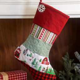 Personalized Quilted Christmas Stocking, Patchwork Design, Farmhouse Decor - thumbnail 2