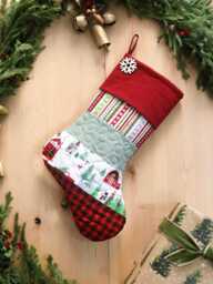 Personalized Quilted Christmas Stocking, Patchwork Design, Farmhouse Decor - thumbnail 1