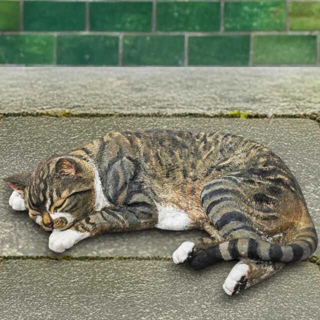 Sleeping Cat Sculpture Cute Kitten Figurine Concrete Animal Statue Indoor Decoration Stone Pet Memorial Ornament Relaxing Art - image 1