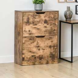 Shoe Cabinet 2 Flip Drawers Slim Freestanding Storage For 12 Pairs, Rustic Brown - thumbnail 1