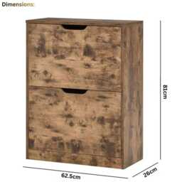 Shoe Cabinet 2 Flip Drawers Slim Freestanding Storage For 12 Pairs, Rustic Brown - thumbnail 4