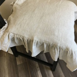 Linen Ticking Striped Chair Slipcover With Ruffles & Ballerina Ties -Alluring - thumbnail 3