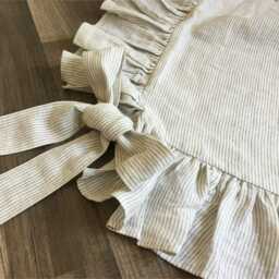 Linen Ticking Striped Chair Slipcover With Ruffles & Ballerina Ties -Alluring - thumbnail 2