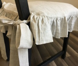 Linen Ticking Striped Chair Slipcover With Ruffles & Ballerina Ties -Alluring