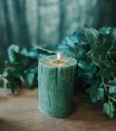 Green Log Candle - Tree Log Form Cedar Wood Scent Party Favors - thumbnail 1
