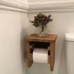 Handmade Rustic Wood Toilet Roll Holder With Shelf - thumbnail 3