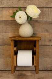Handmade Rustic Wood Toilet Roll Holder With Shelf