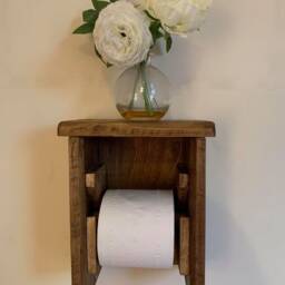Handmade Rustic Wood Toilet Roll Holder With Shelf - thumbnail 2