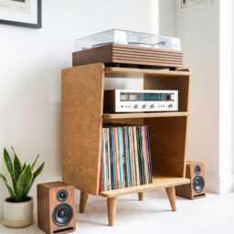 Mid Century Turntable Stand, Handmade Vinyl Storage Cabinet, Retro Record Player Console, Birch Plywood Lp Organizer, Audio Rack - thumbnail 2