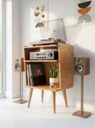 Mid Century Turntable Stand, Handmade Vinyl Storage Cabinet, Retro Record Player Console, Birch Plywood Lp Organizer, Audio Rack