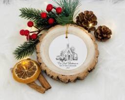 Personalised First Christmas Wedding Ornament, Church Sketch Bauble