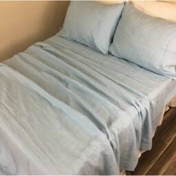 Blue Bed Sheets in Natural Linen, Top Sheet, Fitted Sheet, Available Queen King California Twin Full Or Custom Size - thumbnail 3