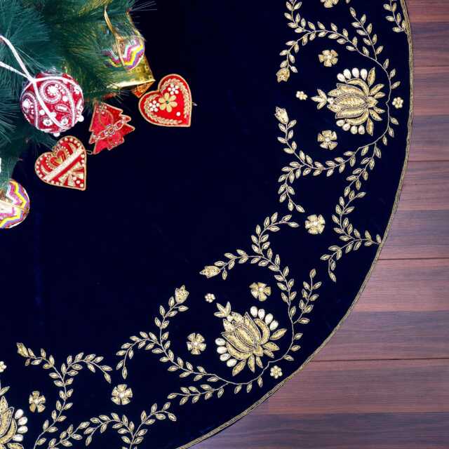 Navy Blue Velvet Christmas Tree Skirt Large 72 - image 1