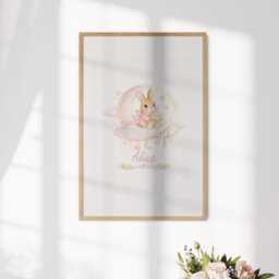 Personalised Name Pink Bunny Wall Art Poster Custom Colour Rabbit Print Nursery Decor Baby Girl Bedroom Artwork Shower Keepsake Gift - thumbnail 1