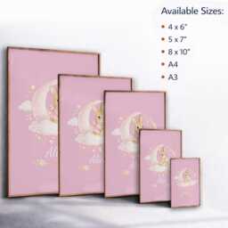 Personalised Name Pink Bunny Wall Art Poster Custom Colour Rabbit Print Nursery Decor Baby Girl Bedroom Artwork Shower Keepsake Gift - thumbnail 3
