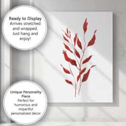 Minimal Red Botanical Branch Leaf Illustration Canvas Wall Art Print Decor Picture Ready To Hang - thumbnail 3