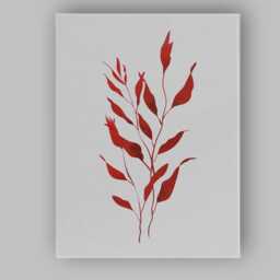 Minimal Red Botanical Branch Leaf Illustration Canvas Wall Art Print Decor Picture Ready To Hang - thumbnail 1