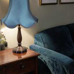 Slate Blue Fabric Lampshade Handmade For Standard Lamps, Pendants, Clip-On Lights - thumbnail 2