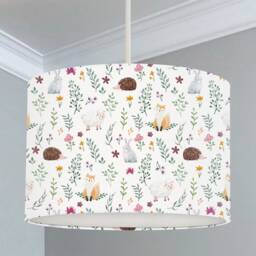 Woodland Animal & Flowers Lampshade, Nursery Children's Bedroom, Drum Ceiling Lamp Light Shade - thumbnail 1