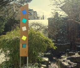 Garden Sculpture Made Of Wood & Glass. A Unique, Handmade, Weatherproof Garden Decoration