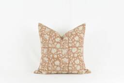 Terracotta Floral Pillow Cover Woven Linen Block Print With Brass Zipper