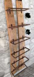 Rustic Oak Whiskey Barrel Stave Wine Bottle Holder/Drinks Rack With 6 Metal Brackets Handmade Wall Mounted Gifts - thumbnail 1