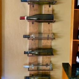 Rustic Oak Whiskey Barrel Stave Wine Bottle Holder/Drinks Rack With 6 Metal Brackets Handmade Wall Mounted Gifts - thumbnail 2