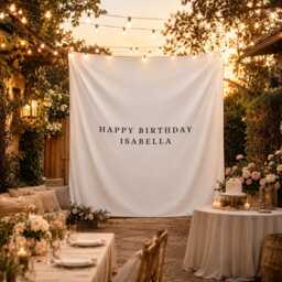 Custom Happy Birthday Backdrop, Personalised Name Flag, Banner, Fabric Sign, Tapestry, Boho Wall Deco - thumbnail 1