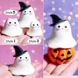 Ceramic Ghost Cat Figurine Spooky Halloween Decor - thumbnail 2