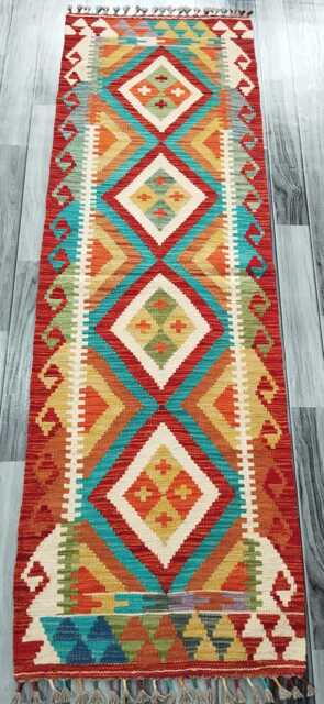 Classic Runner Rug, Handmade Artisan Afghan Turkish Scandinavian Navajo Bohemian Wool Flatweave Multicolour Kilim Rug 191x62 cm - image 1