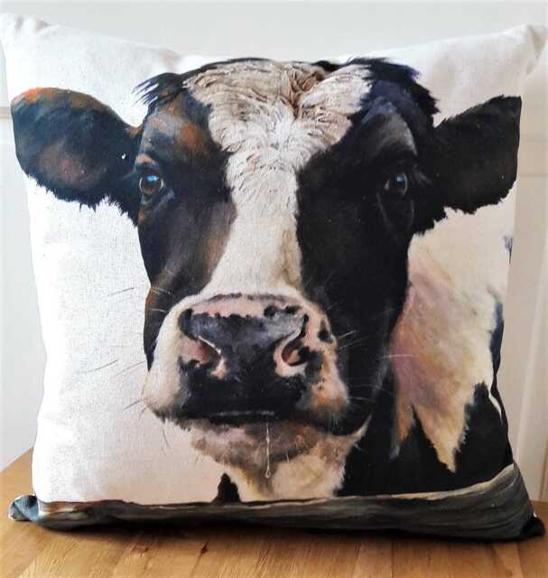 Friesian Cow Art Print Cushion Handmade Organic Cotton Pillow Including Pad - image 1