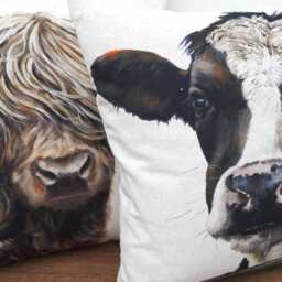 Friesian Cow Art Print Cushion Handmade Organic Cotton Pillow Including Pad - thumbnail 3