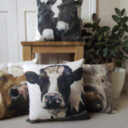 Friesian Cow Art Print Cushion Handmade Organic Cotton Pillow Including Pad - thumbnail 2