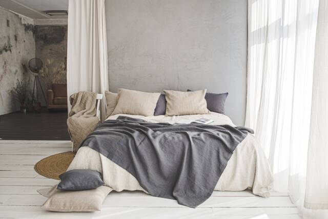 Linen Throw Blanket in Various Colors, Dark Grey Linen Blanket, Thick Bed Throw, Heavyweight Softened Sofa Throw - image 1