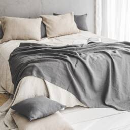 Linen Throw Blanket in Various Colors, Dark Grey Linen Blanket, Thick Bed Throw, Heavyweight Softened Sofa Throw - thumbnail 3