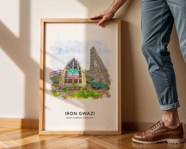 Iron Gwazi, Busch Gardens Tampa Theme Park Print A3-A4-A5-A6 - image 1
