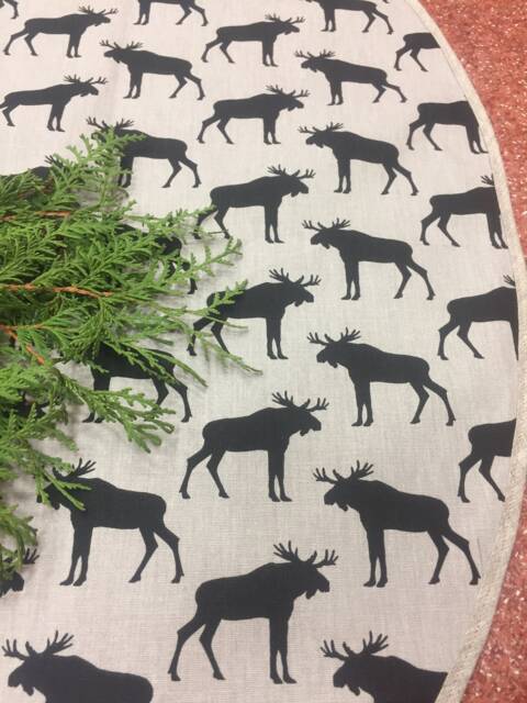 Handmade Linen Christmas Tree Skirt Deer Print, Scandinavian Decor - image 1
