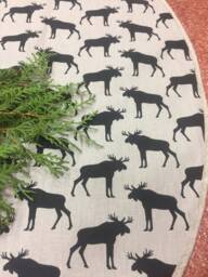 Handmade Linen Christmas Tree Skirt Deer Print, Scandinavian Decor - thumbnail 1