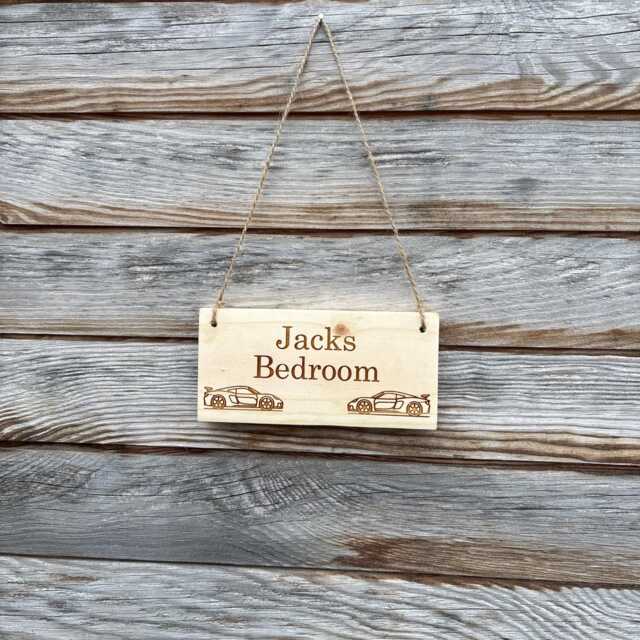 Personalised Wooden Name Sign - Race Car Bedroom Door Plaque, Playhouse Decor - image 1