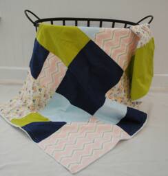 Floral Patchwork Baby Girl Blanket - Green, Blue & Pink Blanket, Nursery Decor. Shower Gift, Minky Blanket - thumbnail 1