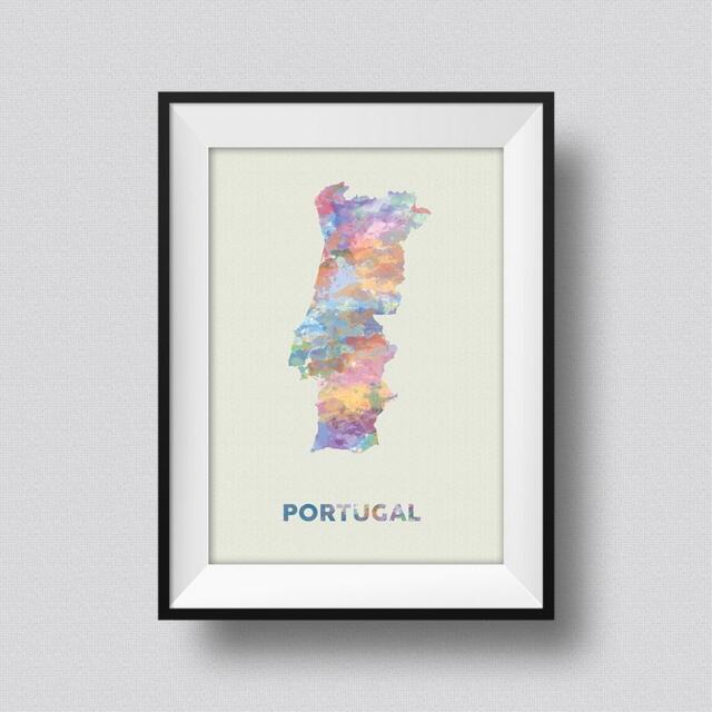 Portugal Watercolor Map Art Print Ink Splash Poster Canvas