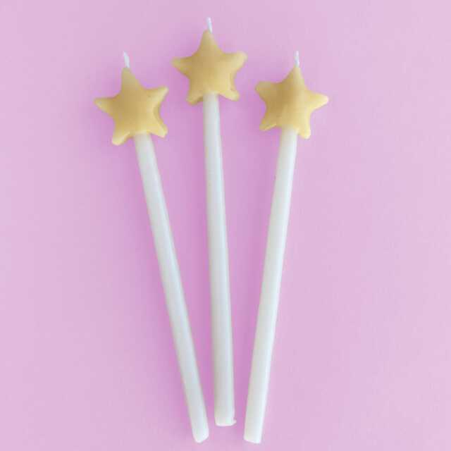 Yellow Star Shaped Birthday Candle Set - x3