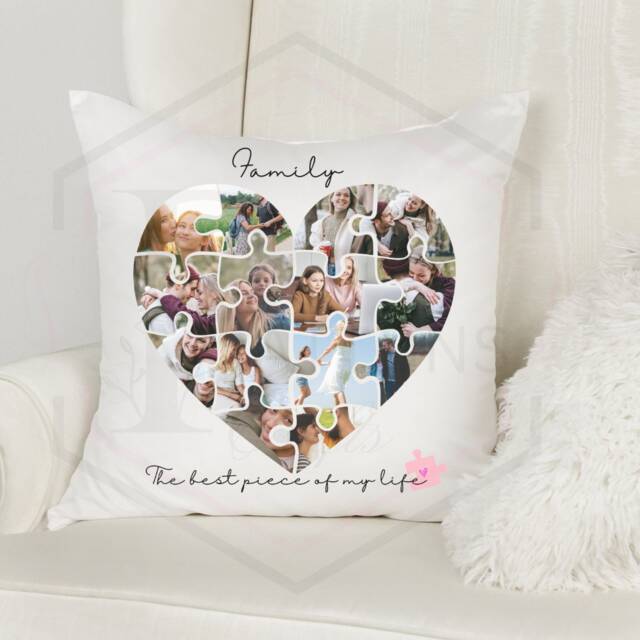 Personalized Family Photo Cushion Puzzle Piece Design - image 1