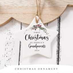 Personalised First Christmas As Grandparents Bauble , Grandma Nana Grandpa Hanging Ceramic Ornament Gift, Keepsake Style3 - thumbnail 3