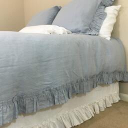 Duck Egg Blue Ruffled Duvet Cover Handmade With Vintage Ruffle Style, Linen Bedding, Shabby Chic Bedding - thumbnail 2