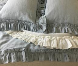 Duck Egg Blue Ruffled Duvet Cover Handmade With Vintage Ruffle Style, Linen Bedding, Shabby Chic Bedding - thumbnail 1