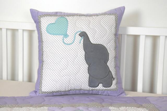 Elephant Pillow Decorative Kids Boy Nursery Decor, Teal Puprle Gray - image 1