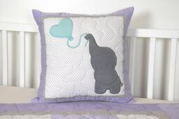 Elephant Pillow Decorative Kids Boy Nursery Decor, Teal Puprle Gray - thumbnail 1