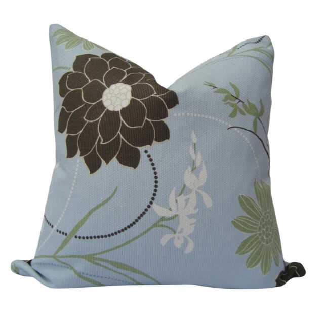 Floral Pillow Cover, Designer Cotton Spa Blue Accent Cushion 20 - image 1